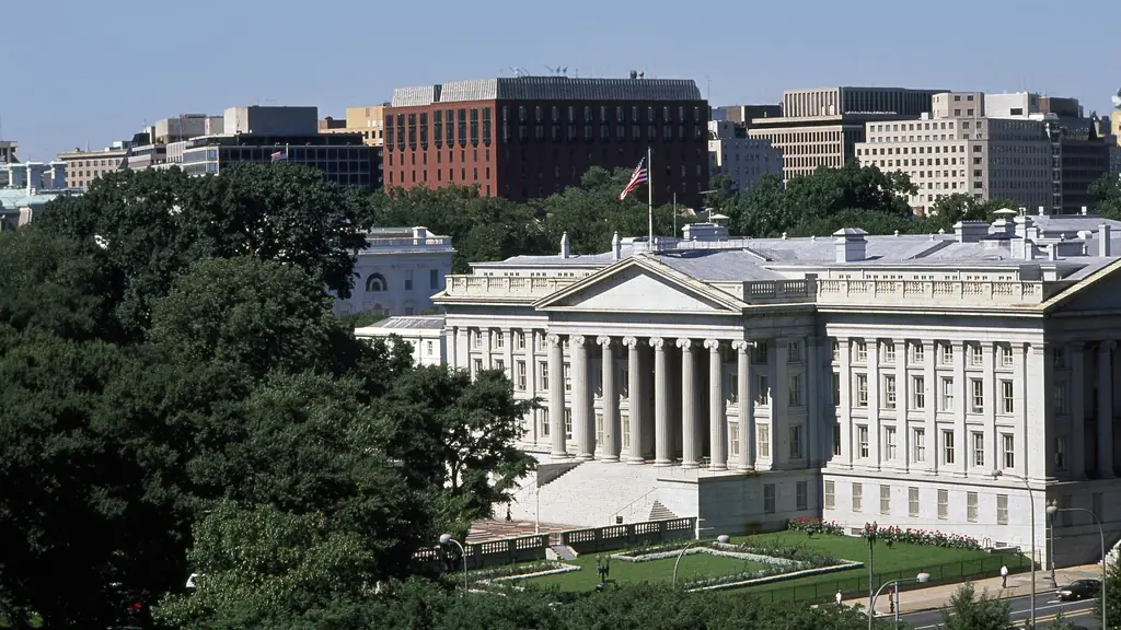 Aerial view of the U.S. Treasury Department building, Washington, D.C.