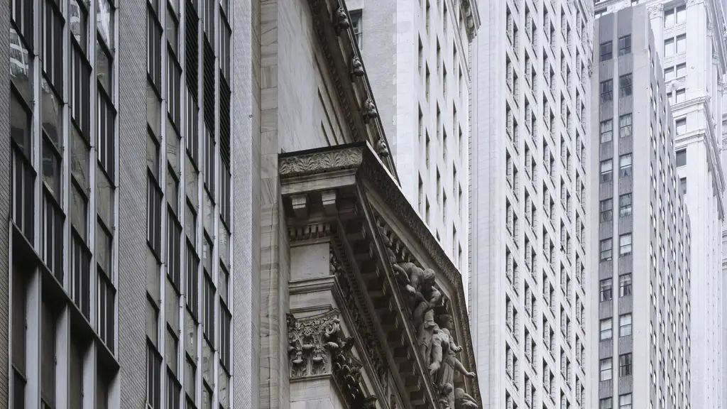 Building facades on Wall Street, New York, New York (upper portion)